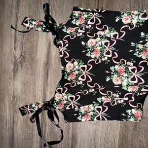 Dolls Kill Black Floral Ribbon Top